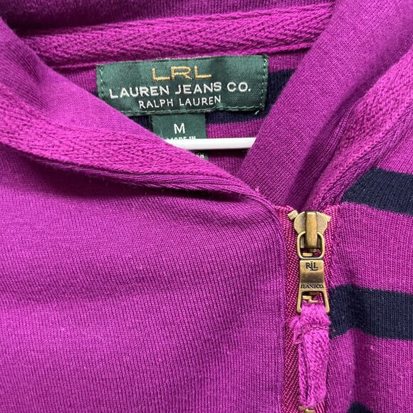Lauren jeans co purple and navy pull over top. With zipper feature on front - Picture 2 of 3